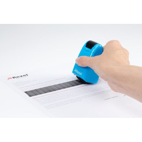 Rexel ID Guard – Tintenrollstempel (Datenmaskierer), Farbe Blau