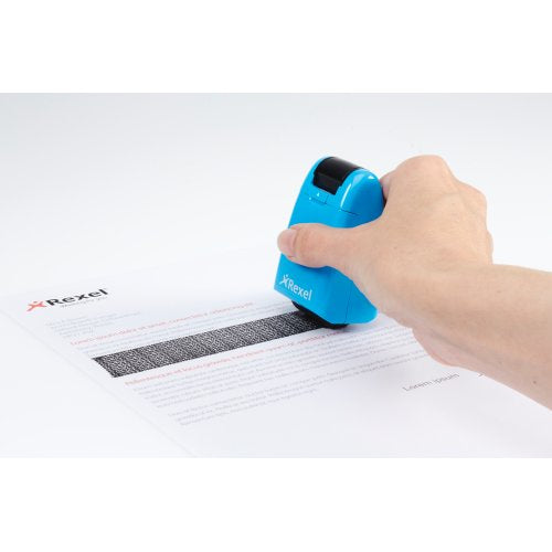 Rexel ID Guard – Tintenrollstempel (Datenmaskierer), Farbe Blau