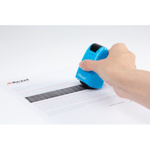Rexel ID Guard – Tintenrollstempel (Datenmaskierer), Farbe Blau