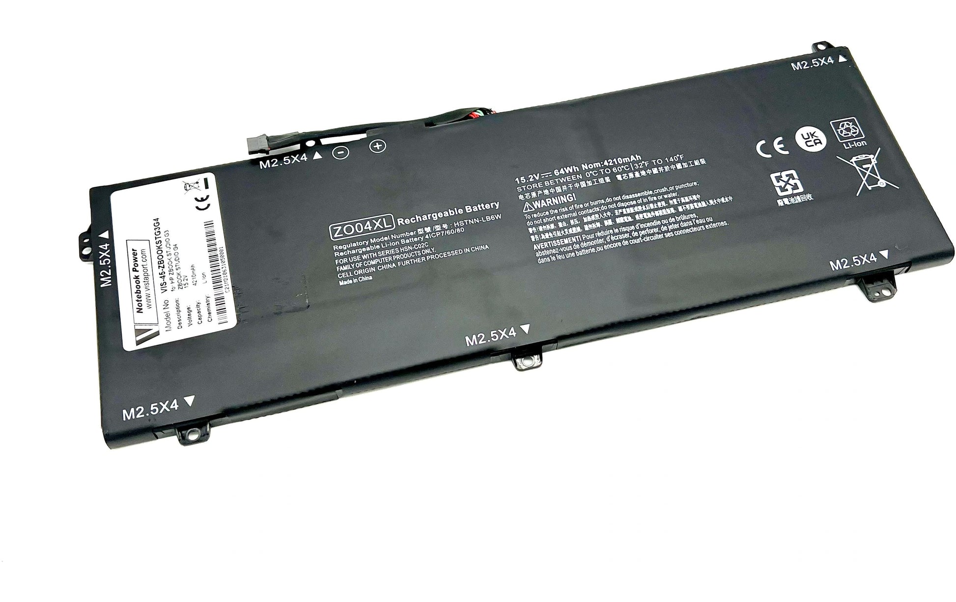 Vistaport Notebook-Akku – für HP ZBook Studio G3–G4 – 64 Wh, 15,2 V (4 Zellen) – Schwarz