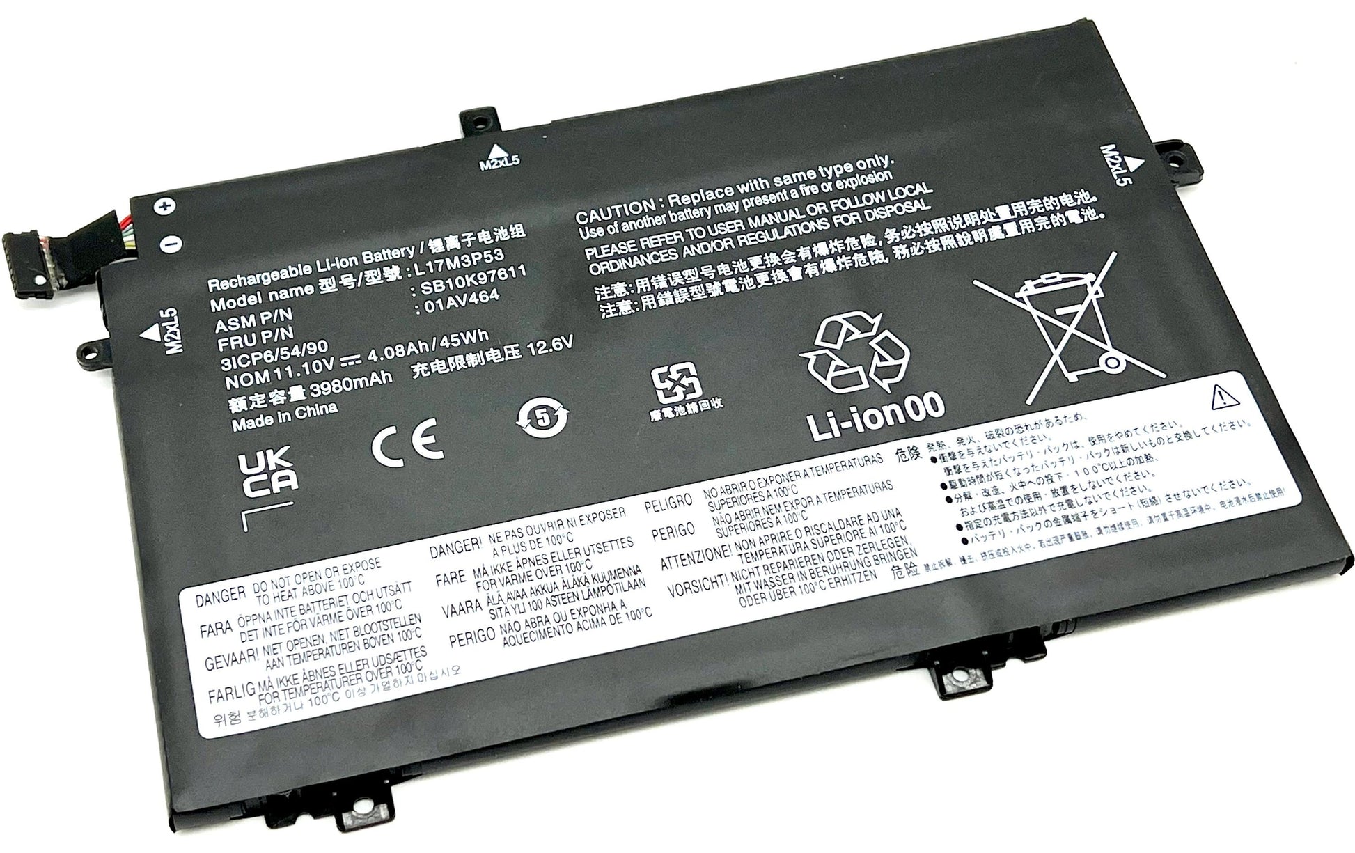 Vistaport Notebook-Akku – für Lenovo ThinkPad L14/L15/L480–L590 – 45 Wh, 11,1 V (3 Zellen) – Schwarz