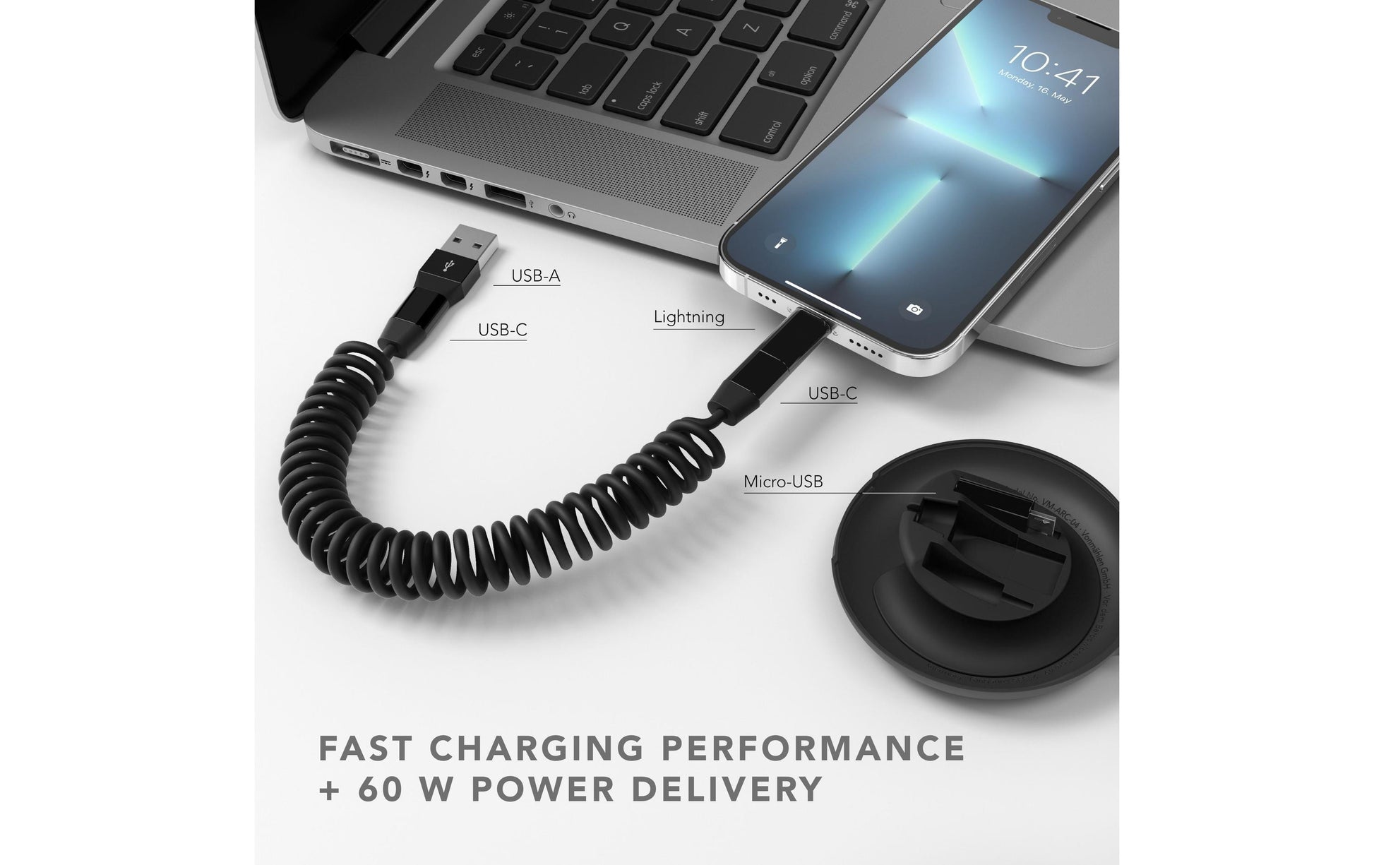 Vonmählen USB-C auf Micro-USB-B Kabel – USB 2.0 (480 Mbit/s) – 0,9 m – Spiralkabel – Schwarz