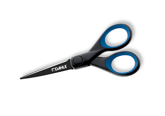 Dahle Schere 13,0 cm, spitz, für Rechtshänder – Edelstahl, titanbeschichtet, Softgrip, schwarz/blau