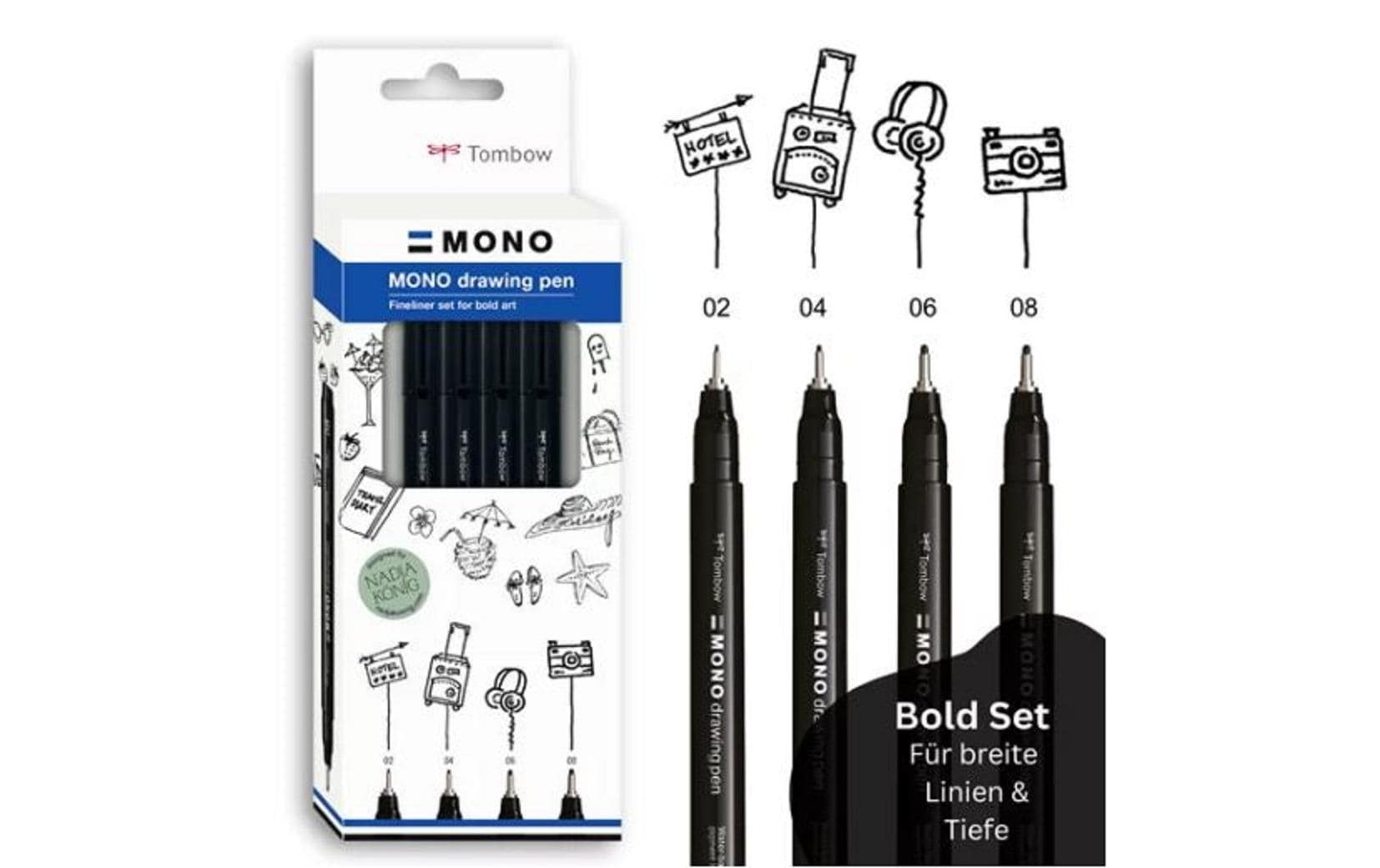 Tombow Mono Drawing Pen Fineliner – 4er-Set – Schwarz – Wasserfest