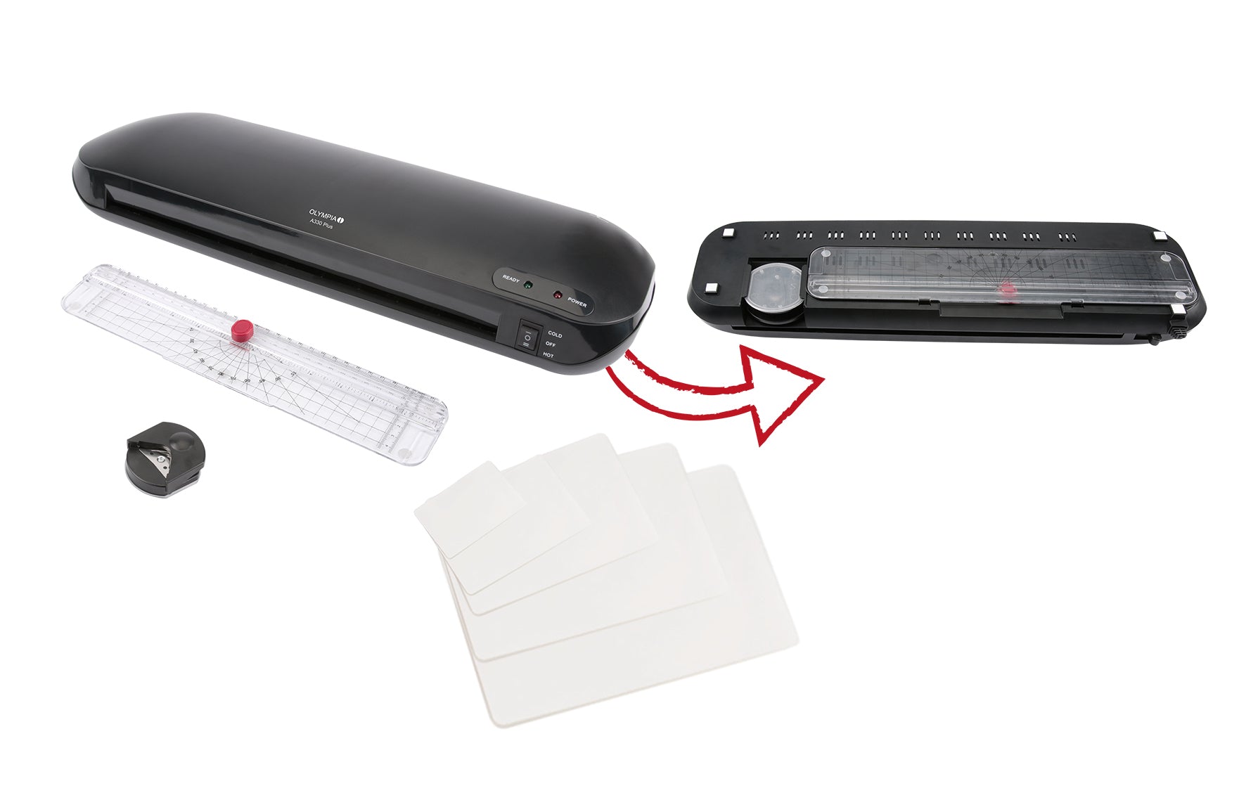 Olympia A330Plus Laminiergerät A3 – Kalt-/Heisslaminator, bis 125 µm, 2 Rollen, 400 mm/min, schwarz