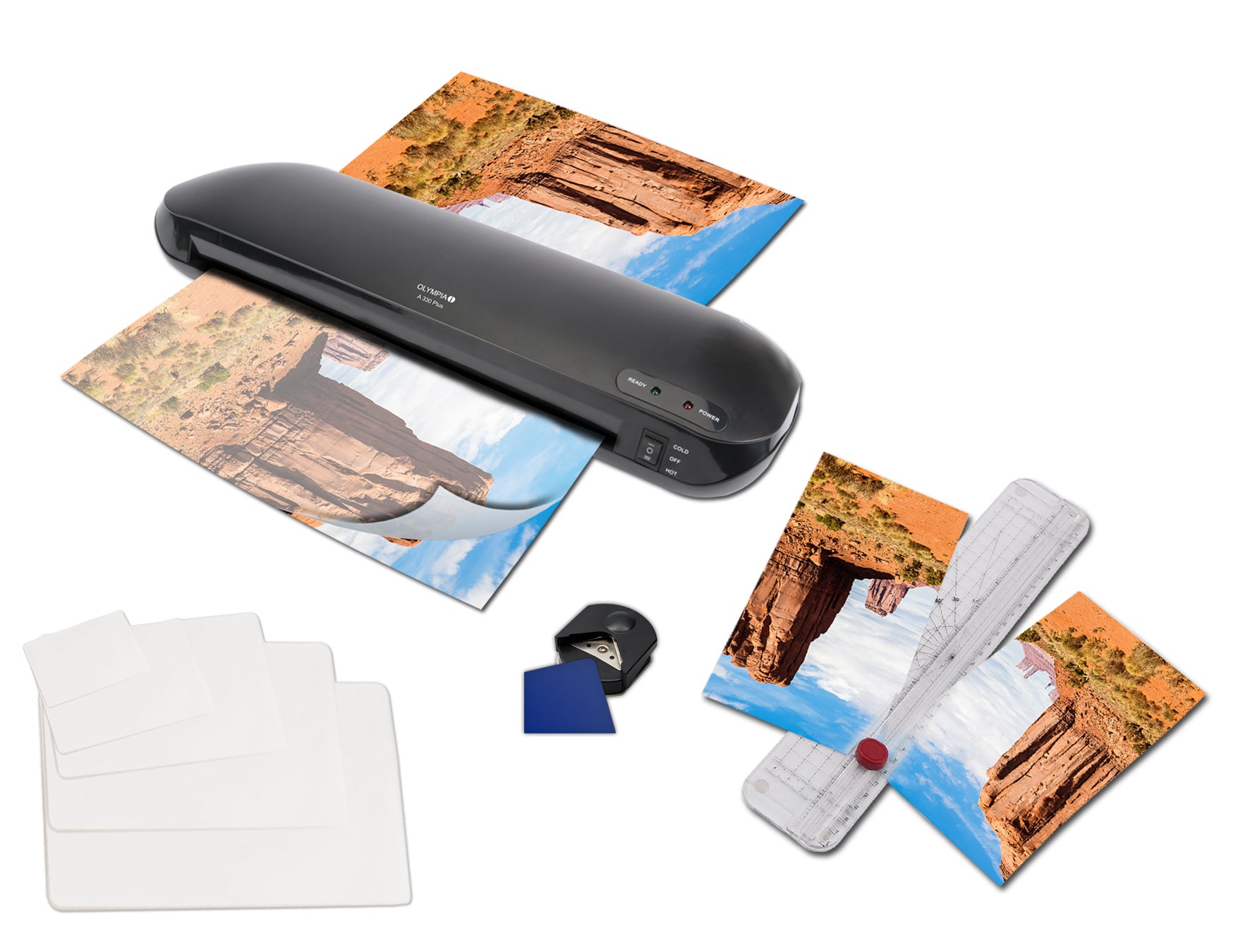 Olympia A330Plus Laminiergerät A3 – Kalt-/Heisslaminator, bis 125 µm, 2 Rollen, 400 mm/min, schwarz