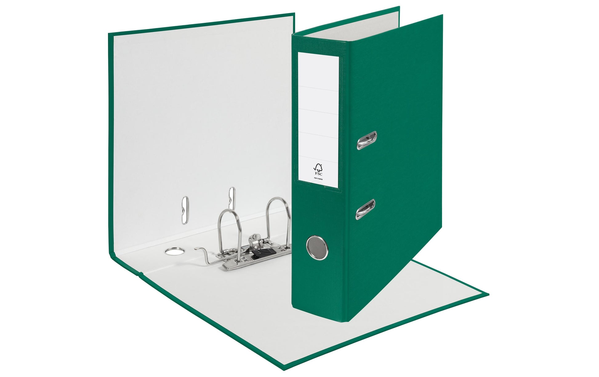 Esselte Ordner Swiss Edition Eco – A4 hoch – 2-Ring Hebelmechanik, Rücken 75 mm – grün, mit Niederhalter