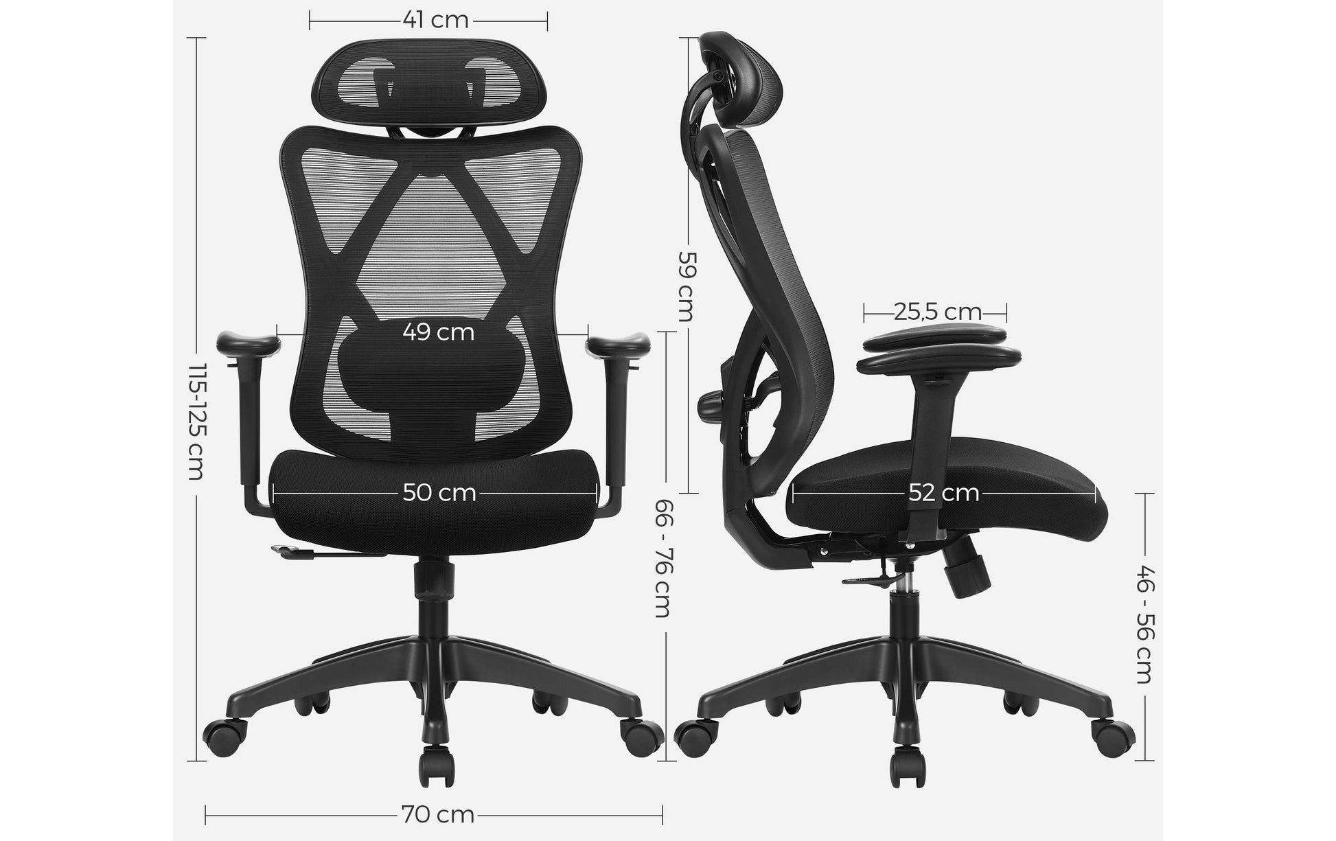 Songmics Bürostuhl – Sitzhöhe 45–54 cm, 150 kg, Schwarz