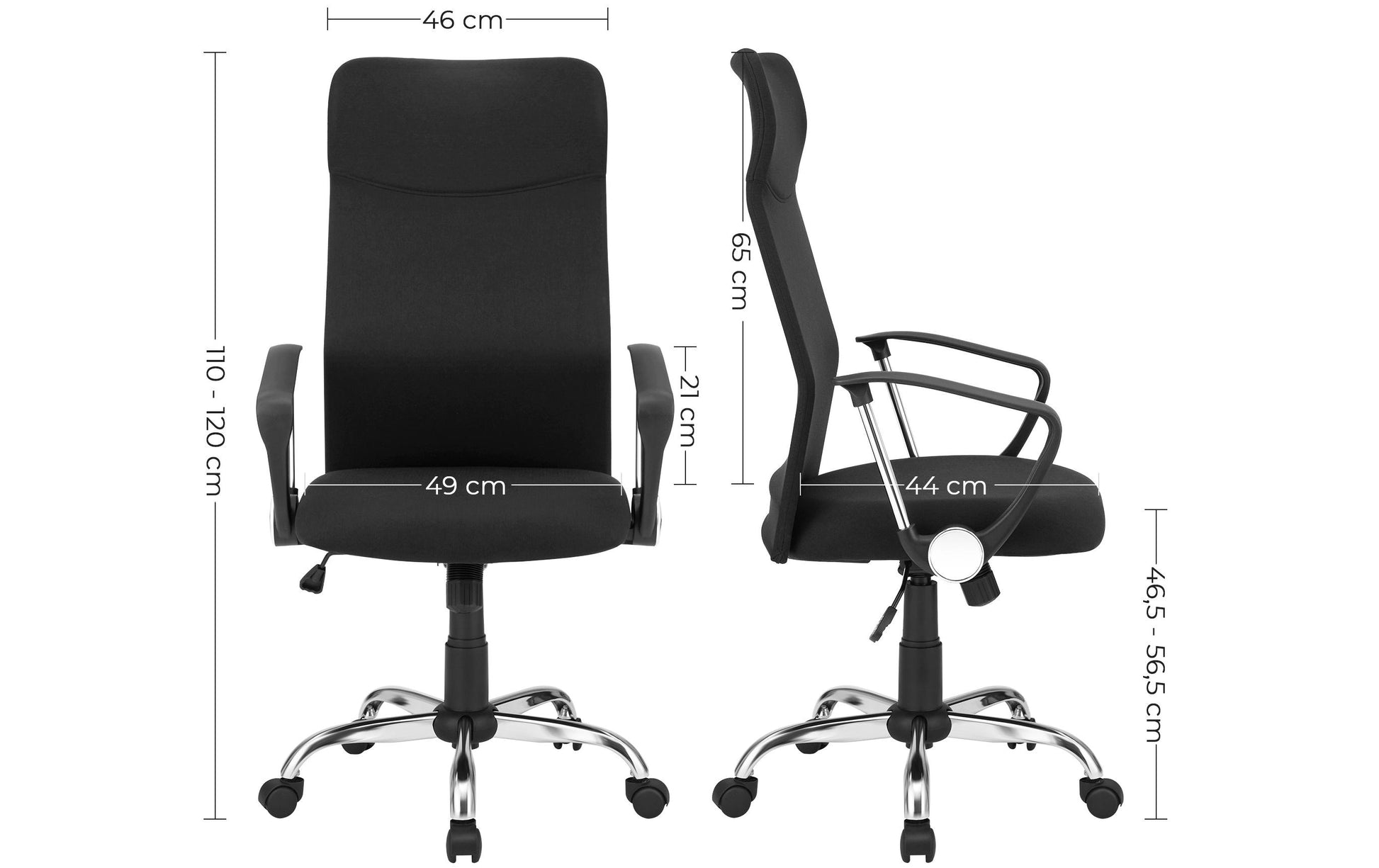 Songmics Bürostuhl Caleb – 49 × 44 × 65 cm, 120 kg, schwarz