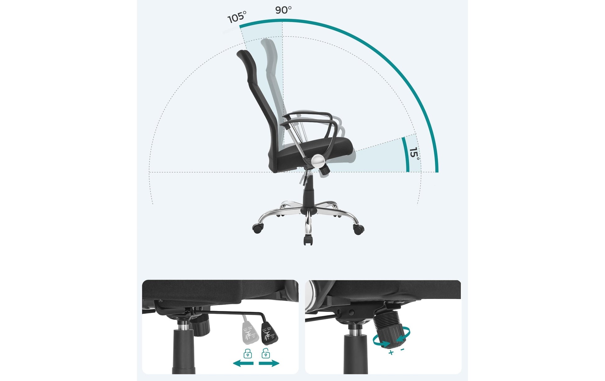 Songmics Bürostuhl Caleb – 49 × 44 × 65 cm, 120 kg, schwarz