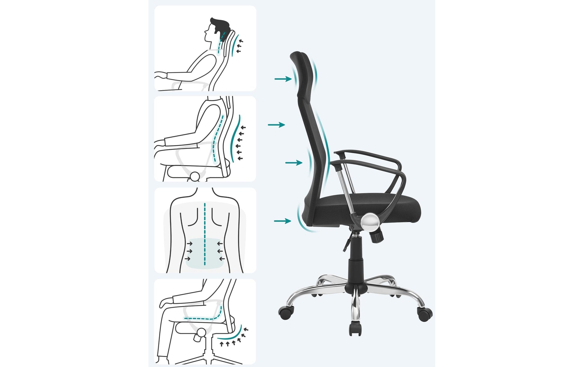 Songmics Bürostuhl Caleb – 49 × 44 × 65 cm, 120 kg, schwarz
