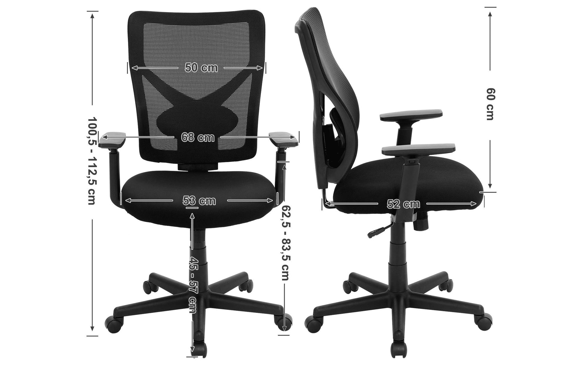 Songmics Konferenzstuhl Yuna – Sitzhöhe 45–57 cm, 120 kg, Schwarz