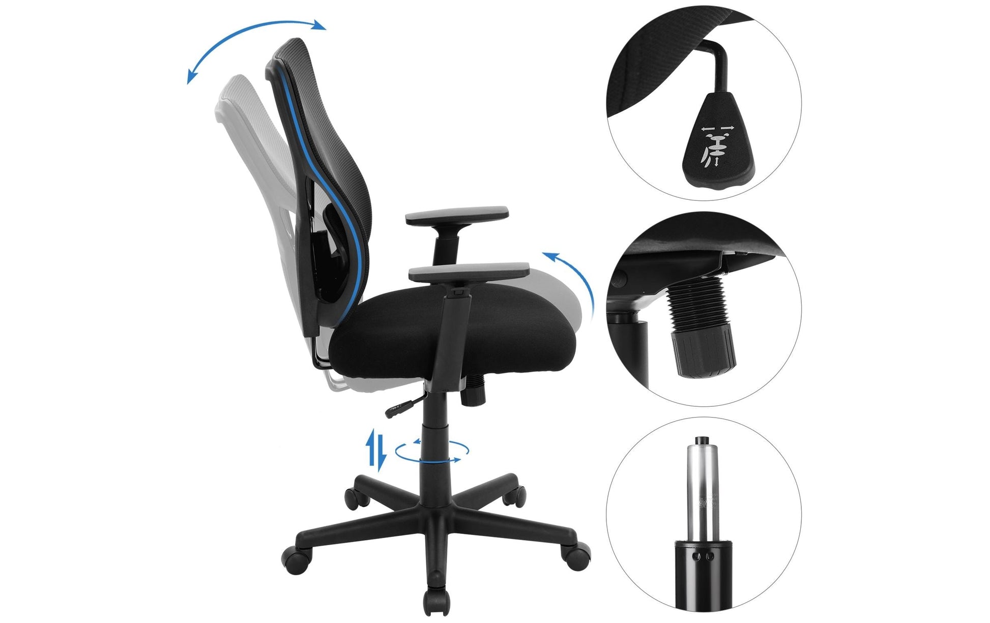 Songmics Konferenzstuhl Yuna – Sitzhöhe 45–57 cm, 120 kg, Schwarz