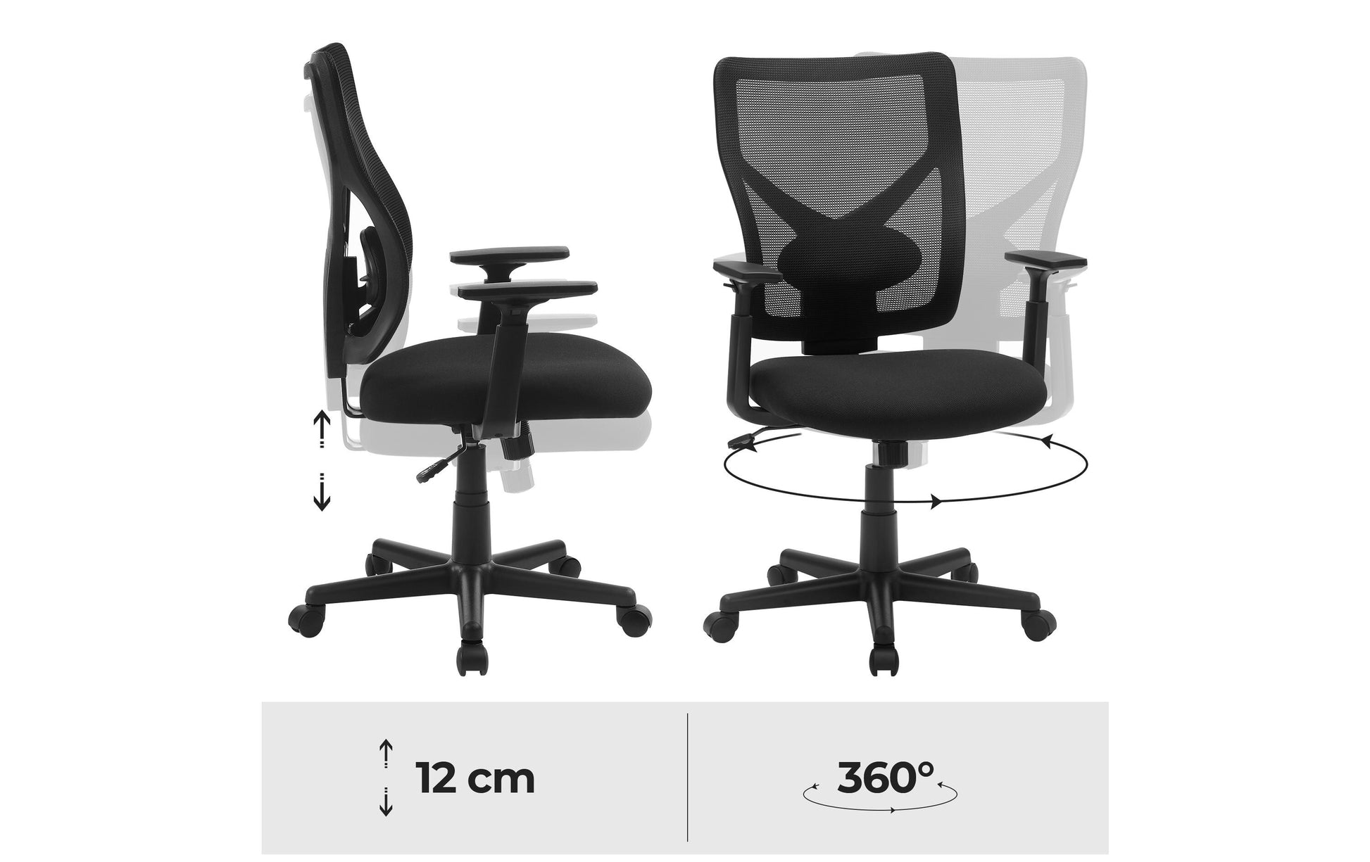 Songmics Konferenzstuhl Yuna – Sitzhöhe 45–57 cm, 120 kg, Schwarz