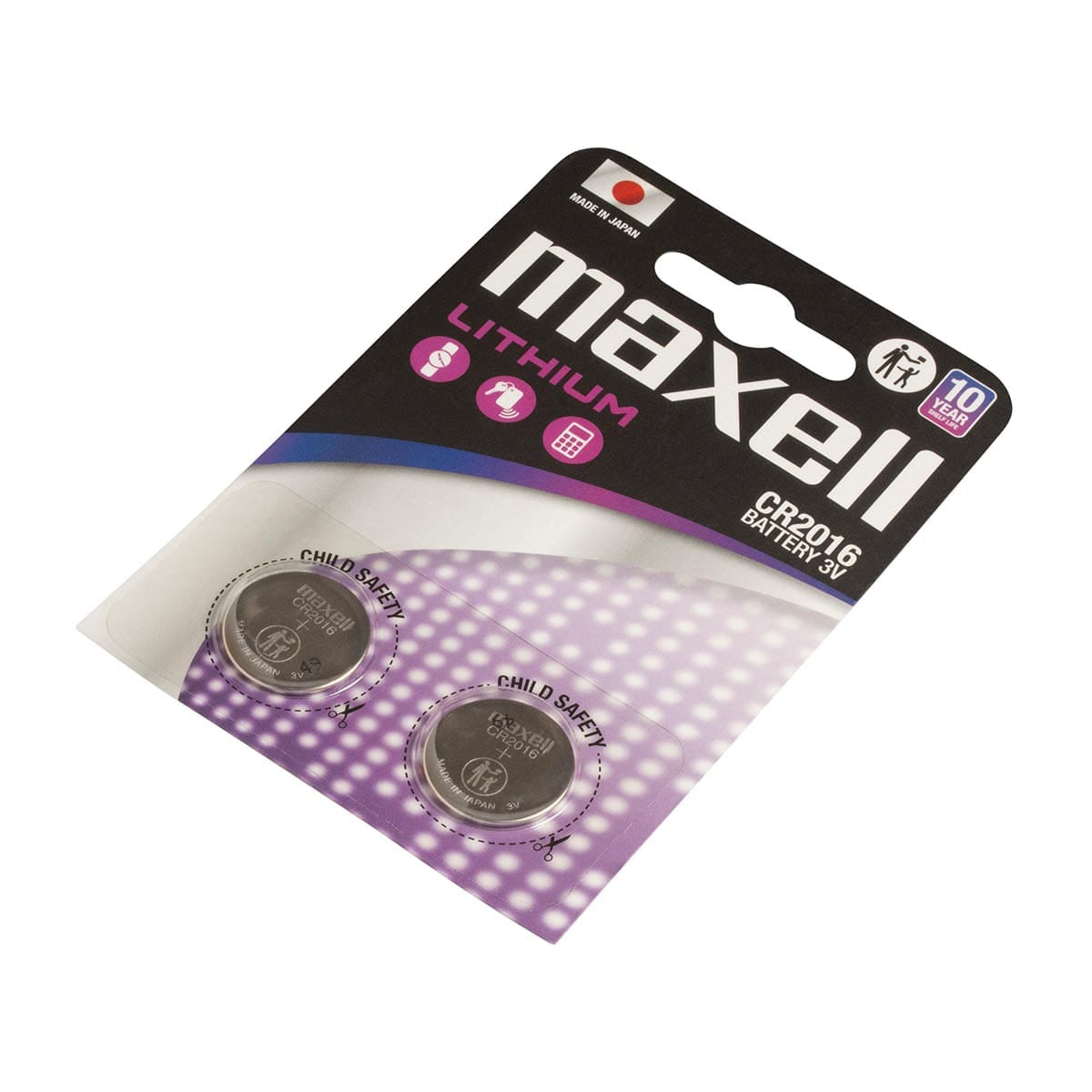 Maxell Knopfzellen CR2016, Lithium-Mangandioxid, 3 V – 2 Stk.