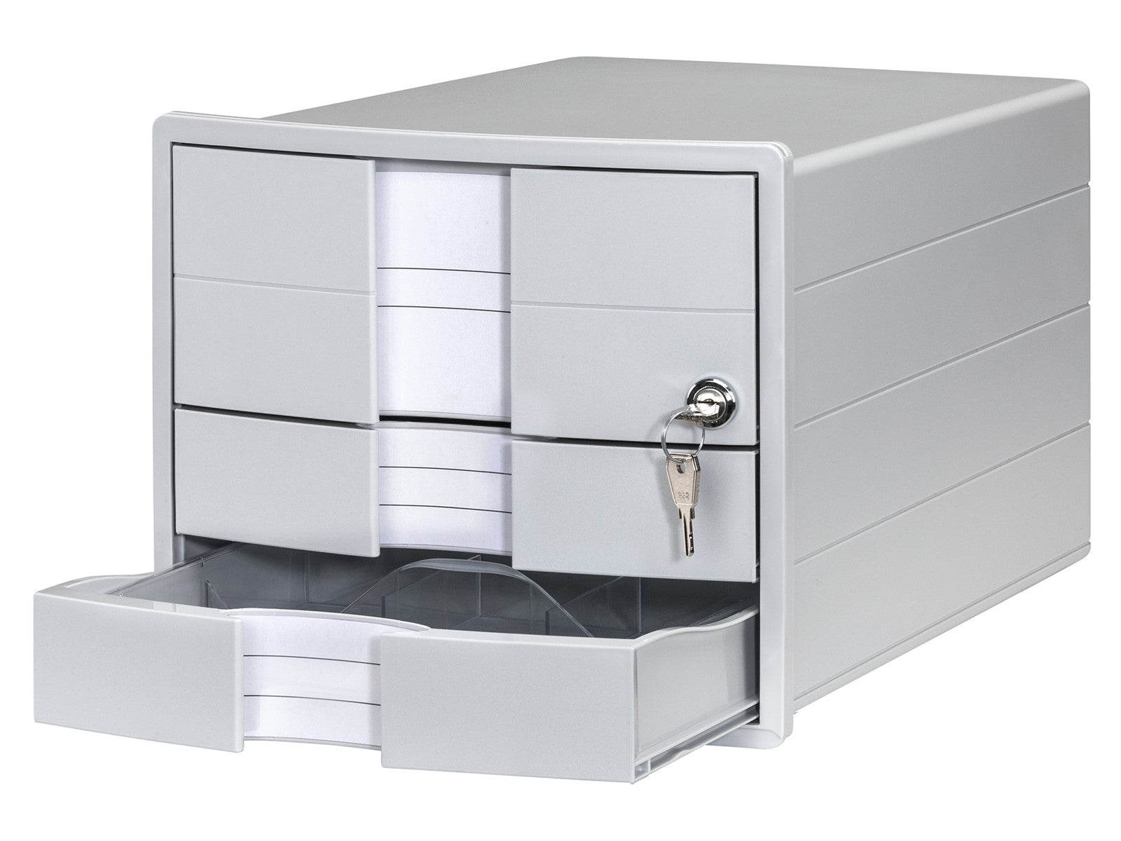 HAN Schubladenelement – 3 Schubladen, für C4, abschliessbar, grau, Polystyrol (PS), B 280 × H 235 × T 367 mm