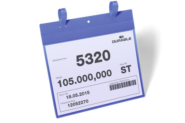 Durable Kennzeichnungstaschen – 210 × 297 mm, blau, wiederablösbar, für A4 quer, 50er-Pack