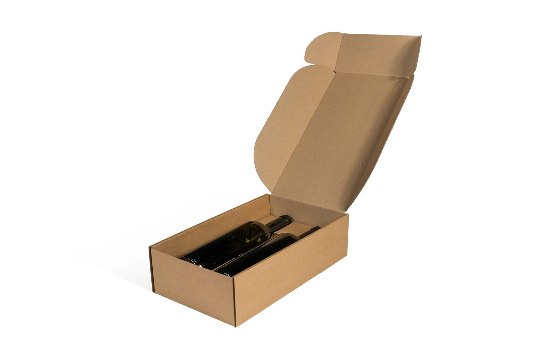 Brieger Weinpräsentkarton Braun – Innenmass 190 × 91 × 344 mm – für 2 Flaschen – mit Einlage – 1 Stk.