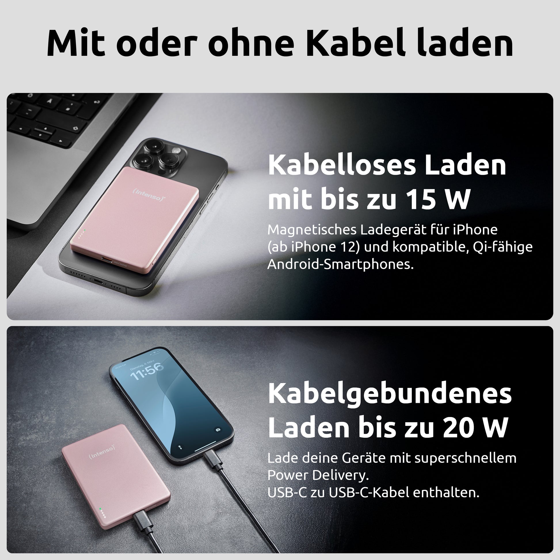 Intenso MW5000 MagSafe Powerbank 5'000 mAh – 20 W PD, Wireless 15 W, 1× USB-C, rosé