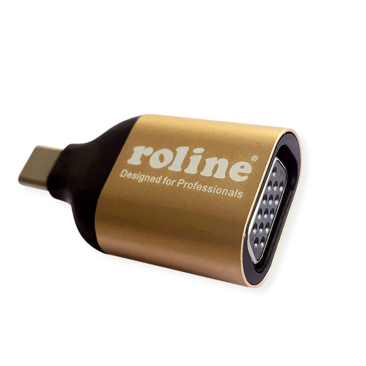ROLINE USB-C auf VGA Adapter USB 3.2 Gen 1 1080p 60 Hz – Gold – für Geräte mit USB-C (DisplayPort Alt Mode)