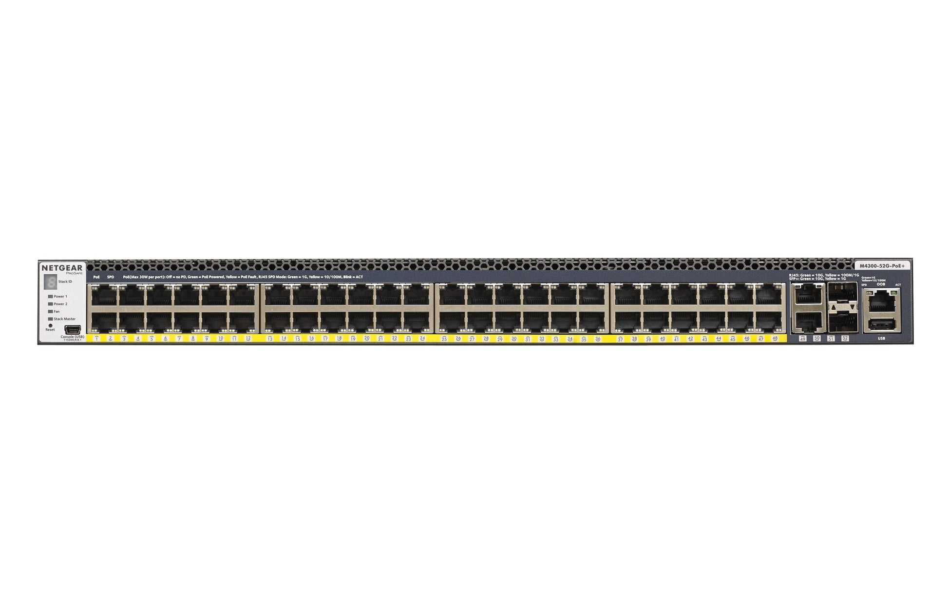 NETGEAR M4300-52G-PoE+ – Managed L2/L3/L4 Switch – 48× 1G, 2× SFP+, PoE+, PoE-Budget 480 W, 19", 1U