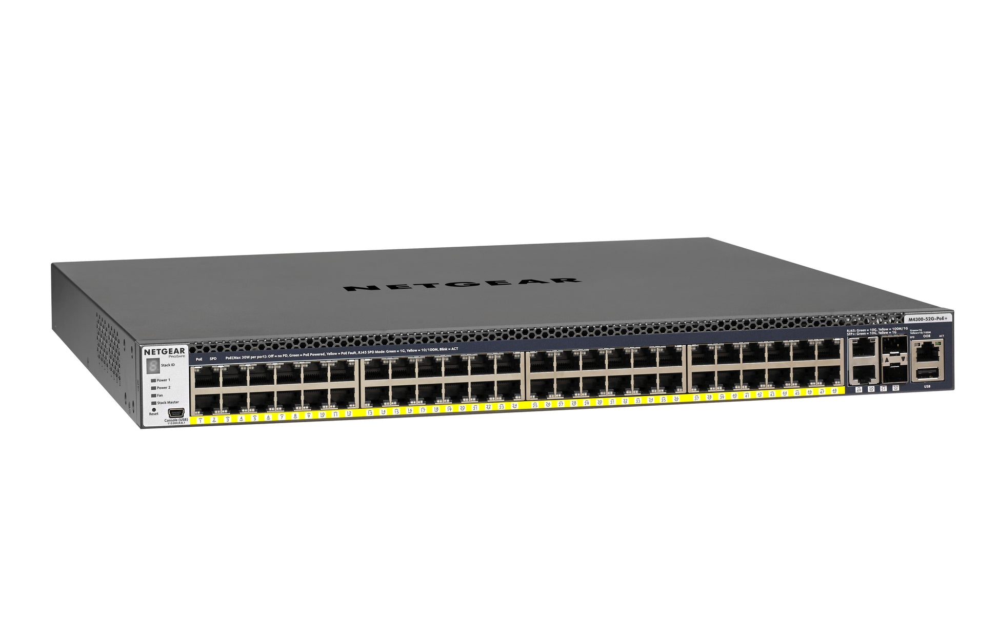 NETGEAR M4300-52G-PoE+ – Managed Switch – 48×GbE, 2×SFP+, L2+/L3, PoE+ 591 W, 1U