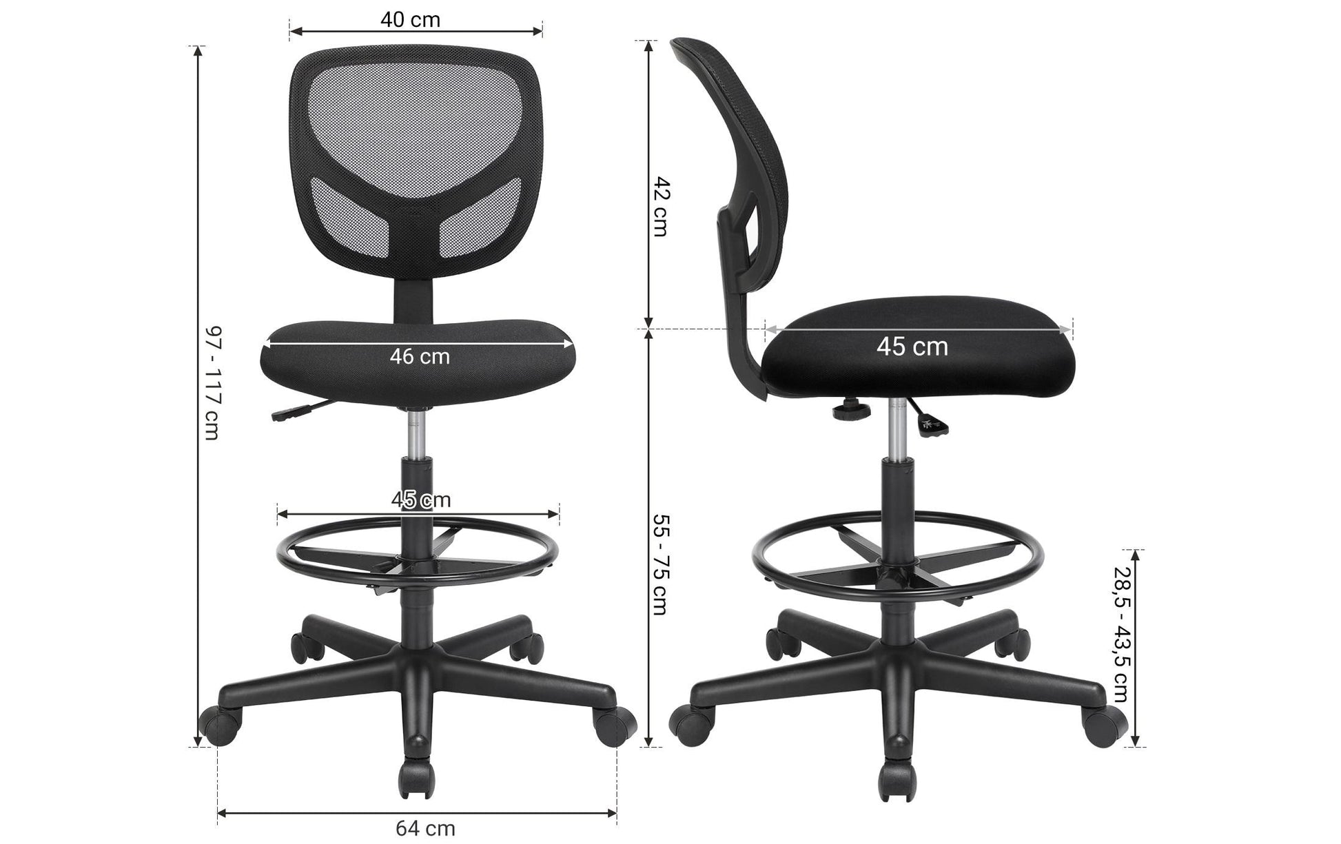 Songmics Bürostuhl Arno – Sitzhöhe 56–75 cm, 120 kg, schwarz
