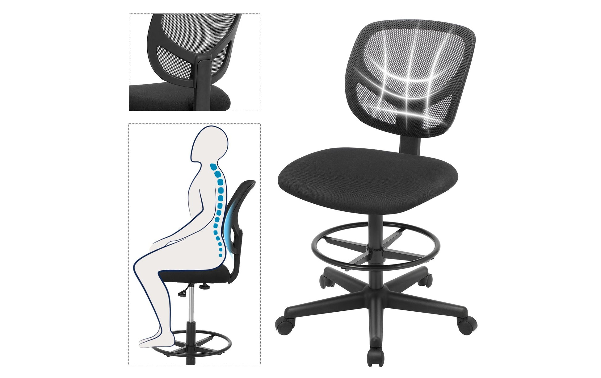 Songmics Bürostuhl Arno – Sitzhöhe 56–75 cm, 120 kg, schwarz