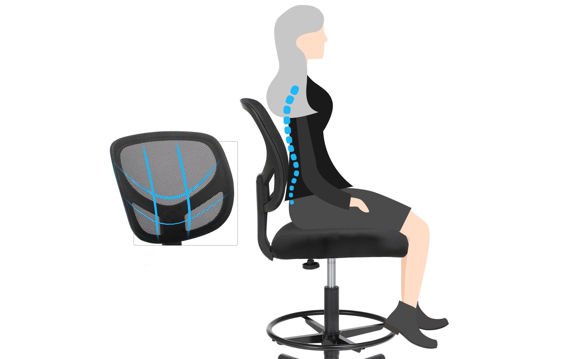 Songmics Bürostuhl Arno – Sitzhöhe 56–75 cm, 120 kg, schwarz