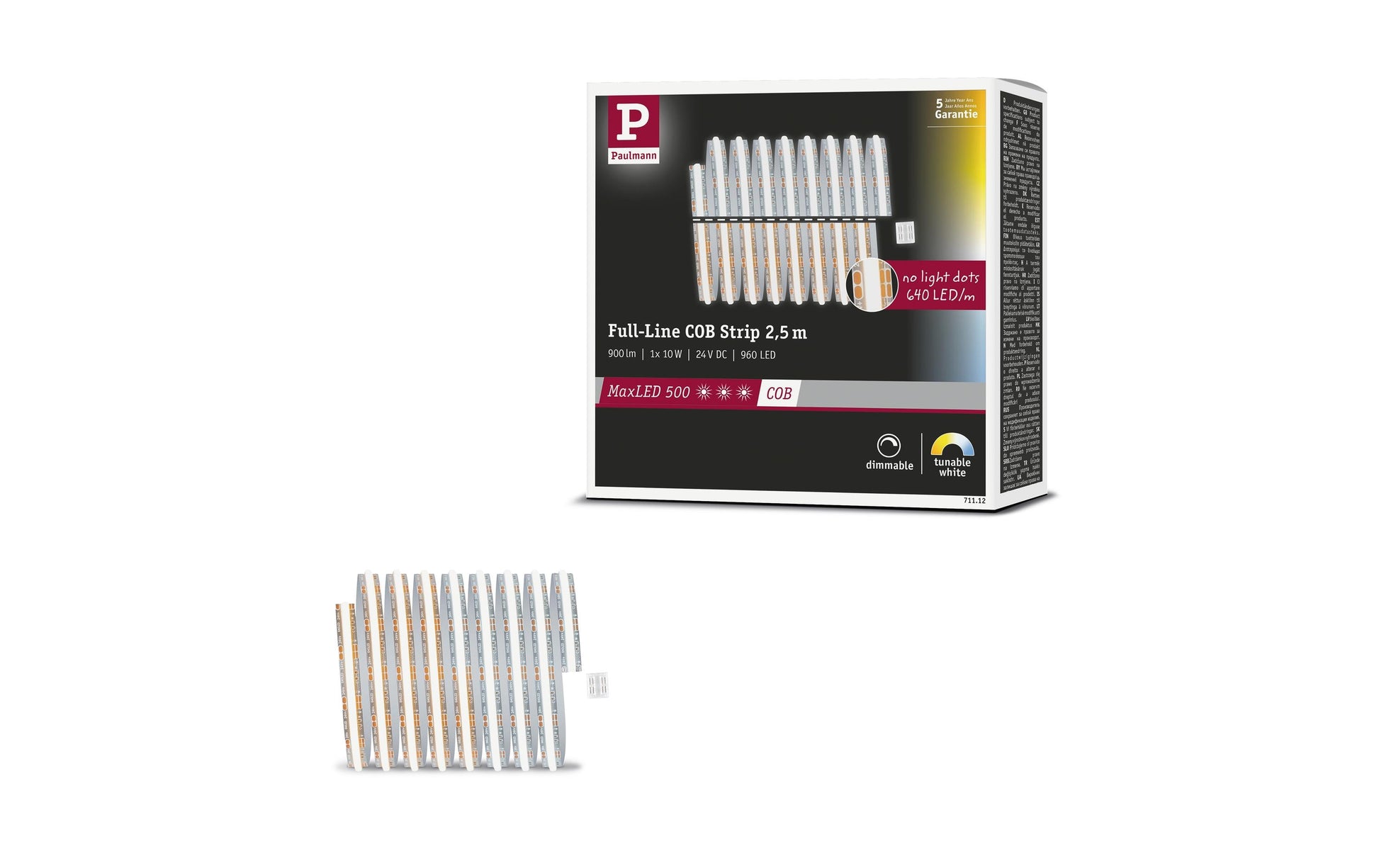 Paulmann LED-Strip MaxLED 500 Full-Line COB – 2,5 m, 1500 lm, 13 W, 2700–6500 K, dimmbar, silber