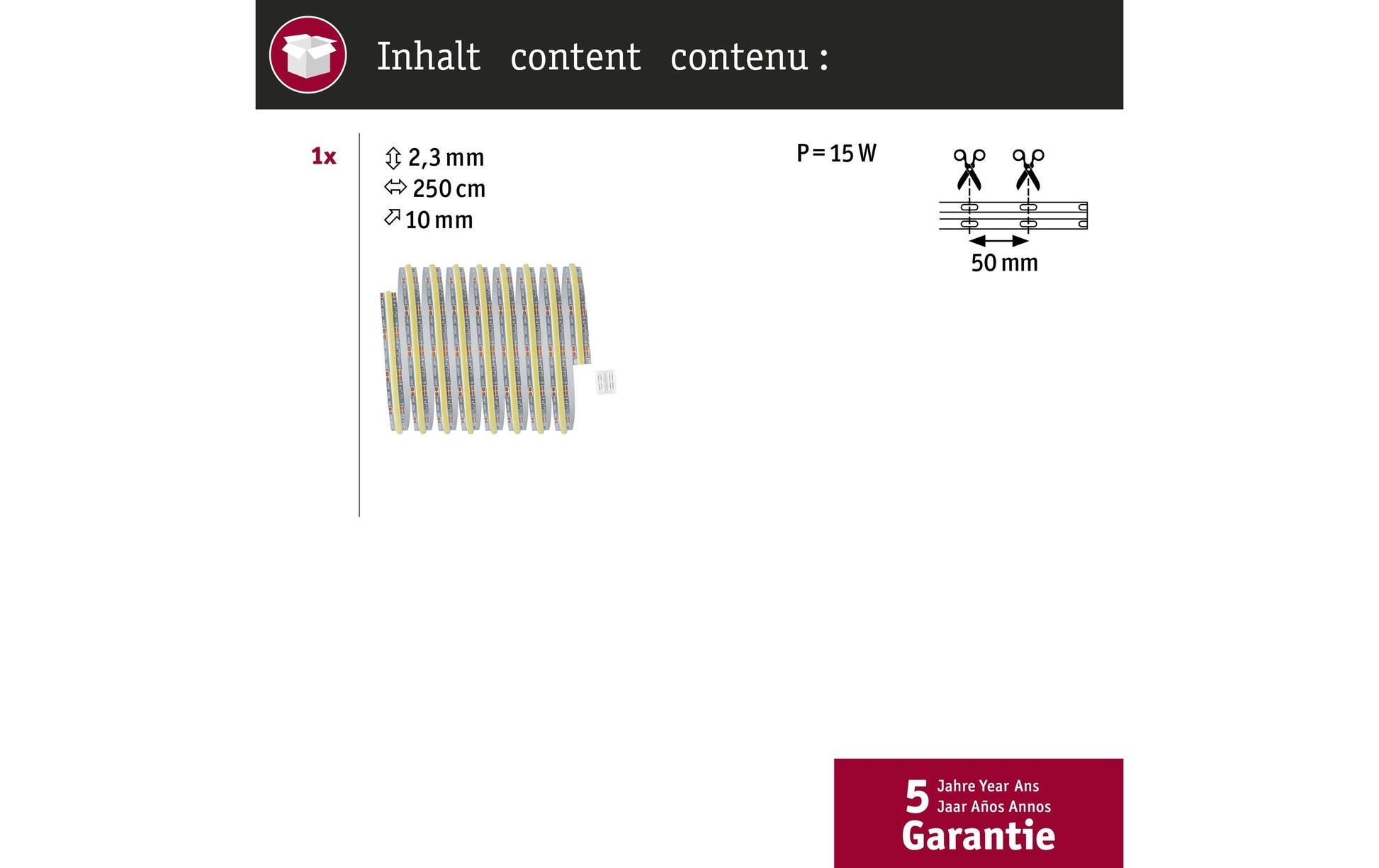 Paulmann LED-Strip MaxLED 500 Full-Line COB – 2,5 m, 1500 lm, 13 W, 2700–6500 K, dimmbar, silber