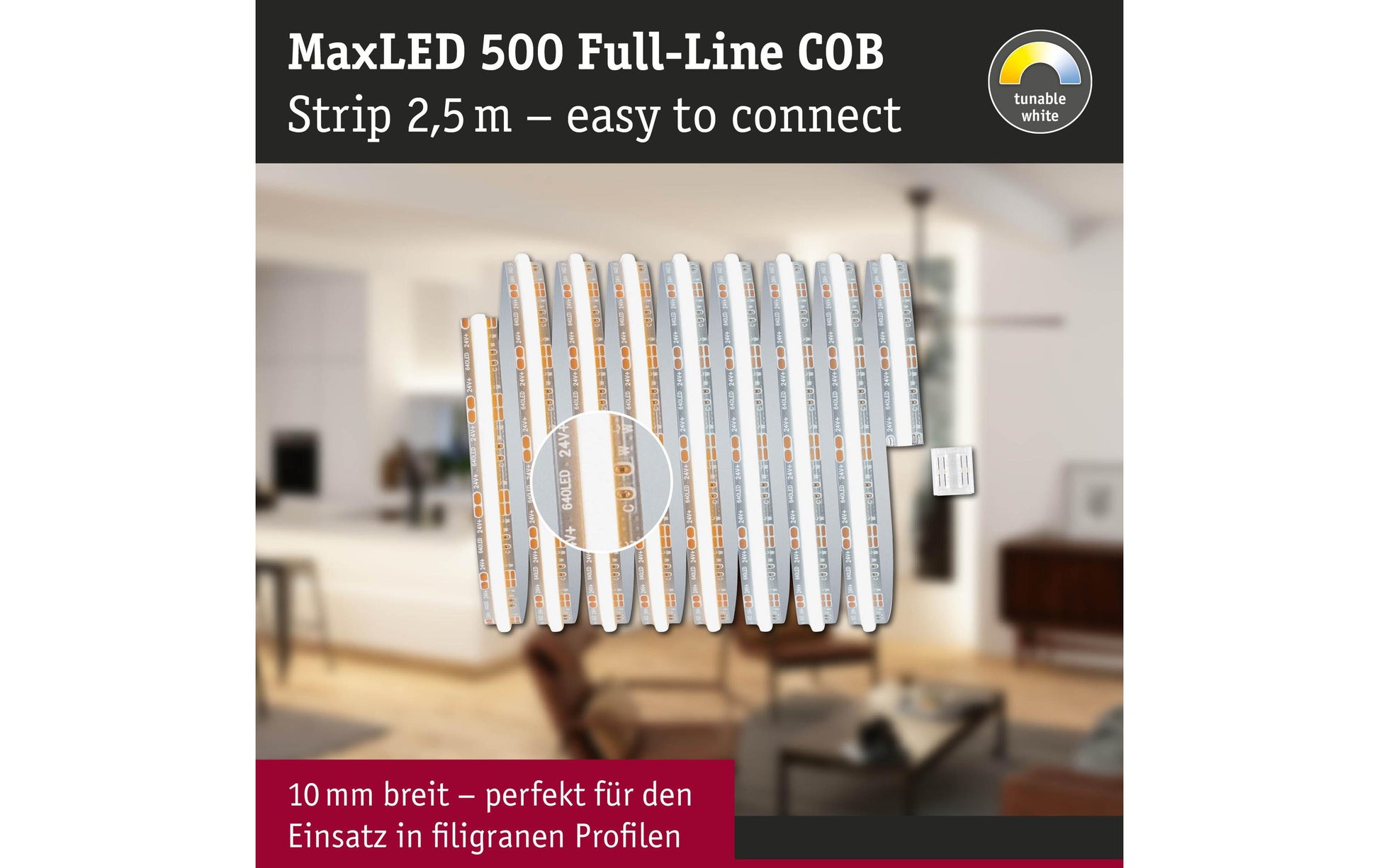 Paulmann LED-Strip MaxLED 500 Full-Line COB – 2,5 m, 1500 lm, 13 W, 2700–6500 K, dimmbar, silber