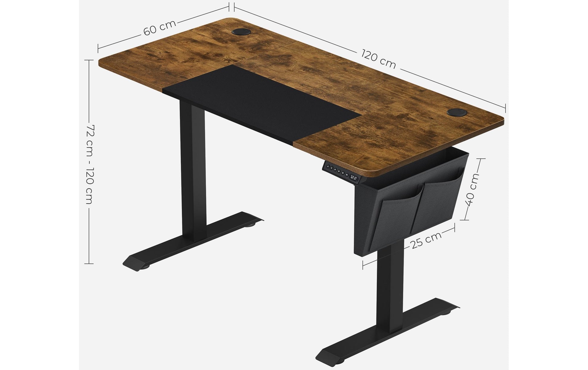 Songmics Steh-/Sitz-Tisch – 120 × 60 cm, höhenverstellbar, grau/schwarz, Stahl