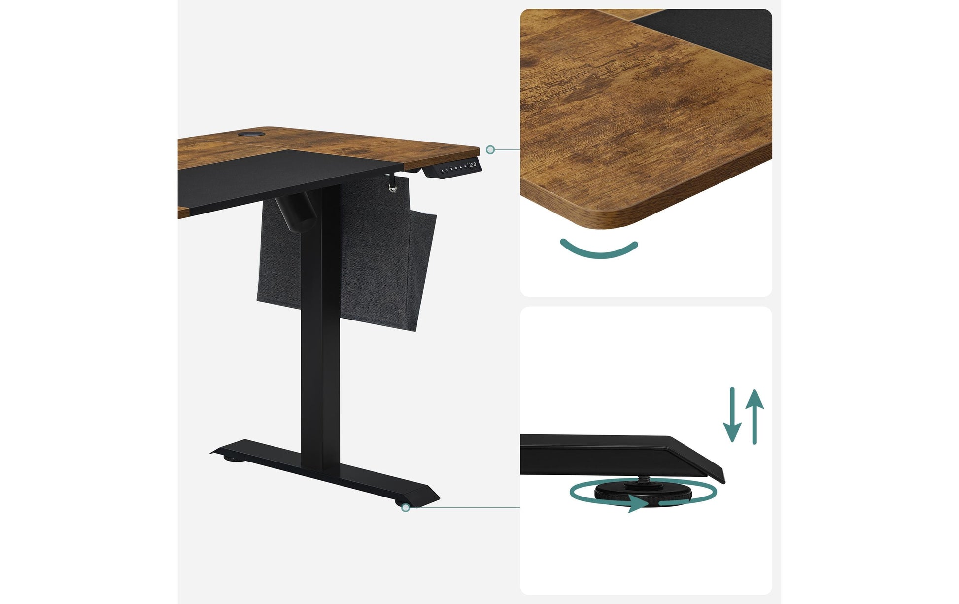 Songmics Steh-/Sitz-Tisch – 120 × 60 cm, höhenverstellbar, grau/schwarz, Stahl