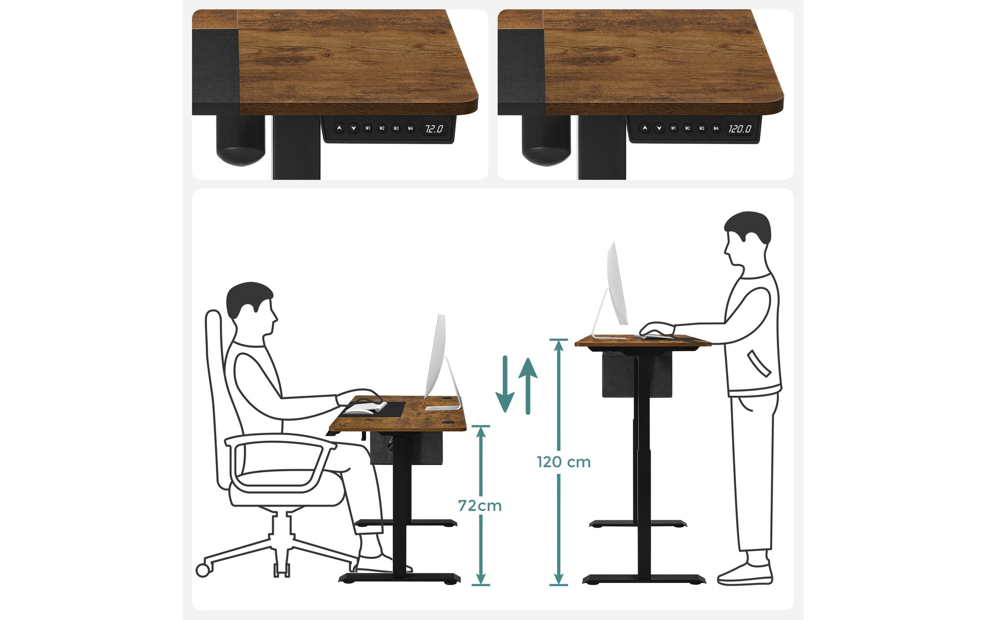 Songmics Steh-/Sitz-Tisch – 120 × 60 cm, höhenverstellbar, grau/schwarz, Stahl