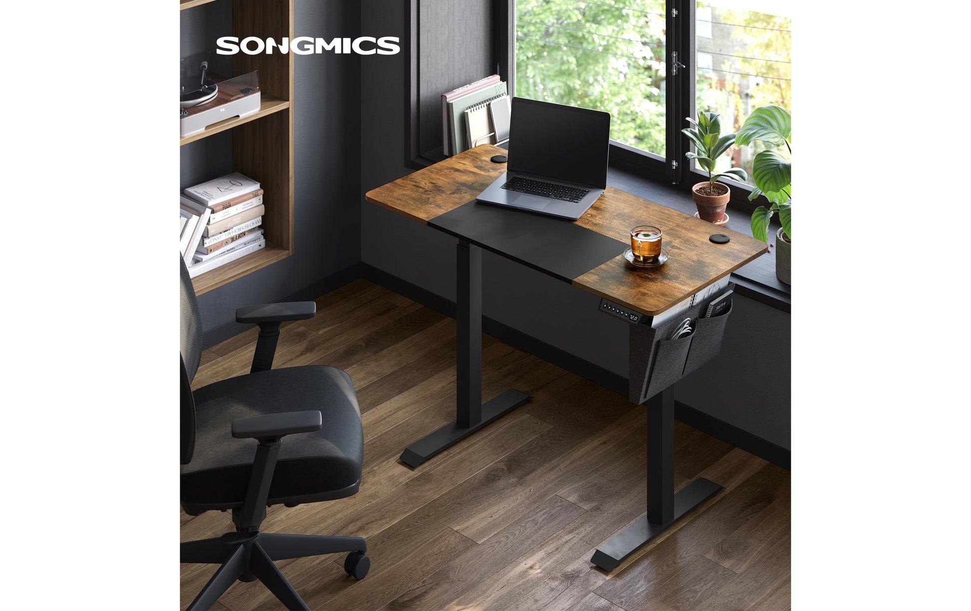 Songmics Steh-/Sitz-Tisch – 120 × 60 cm, höhenverstellbar, grau/schwarz, Stahl