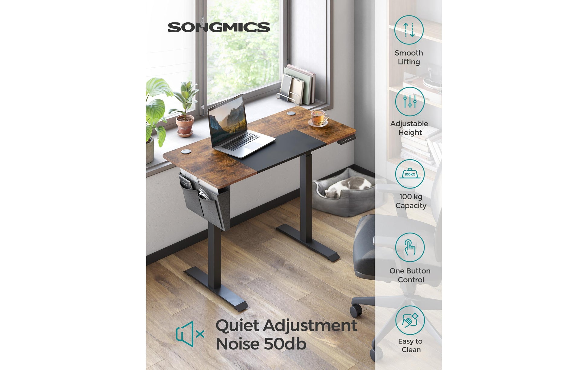 Songmics Steh-/Sitz-Tisch – 120 × 60 cm, höhenverstellbar, grau/schwarz, Stahl