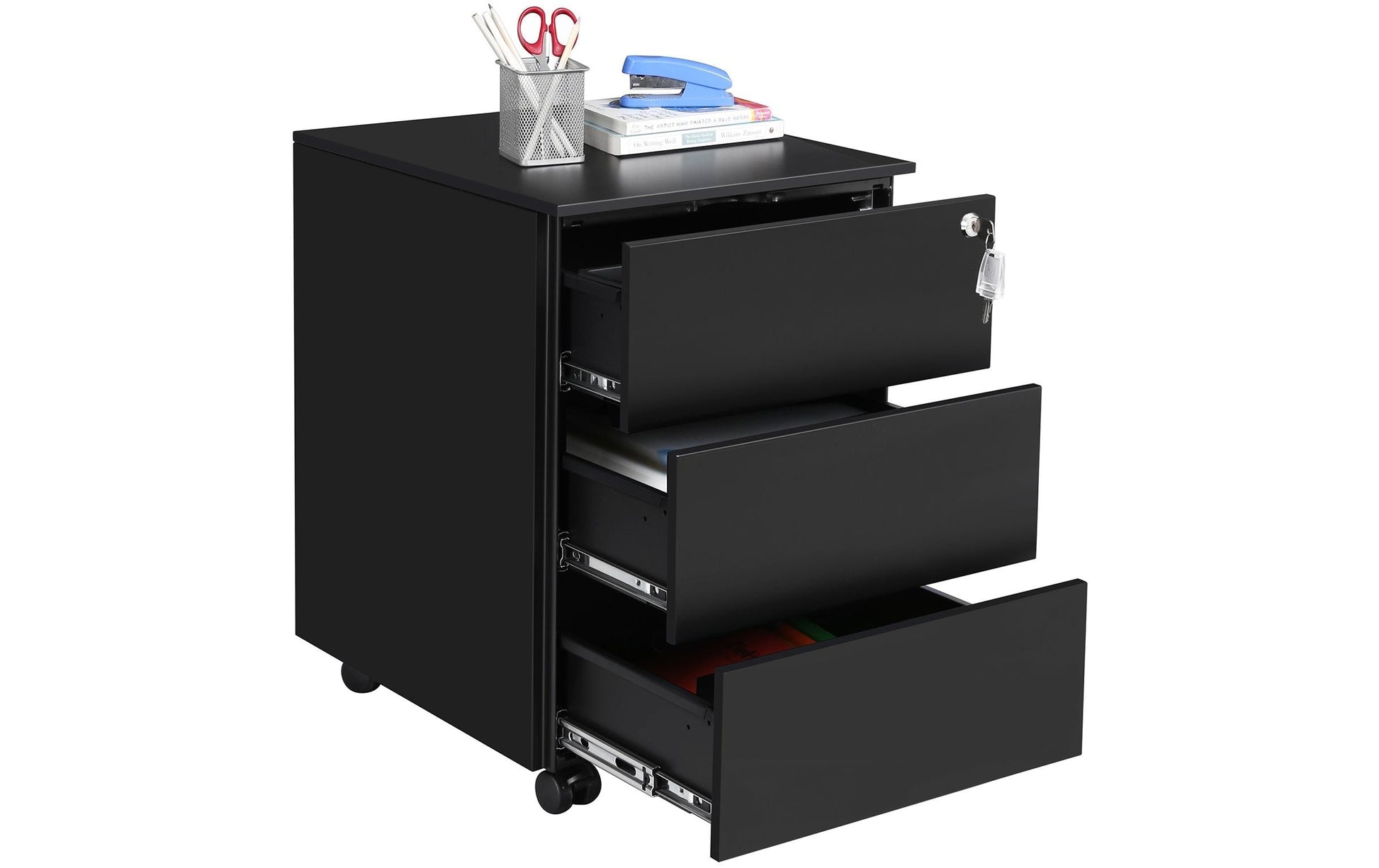 Songmics Rollcontainer – Stahl, schwarz, abschliessbar, 39 × 55 × 45 cm