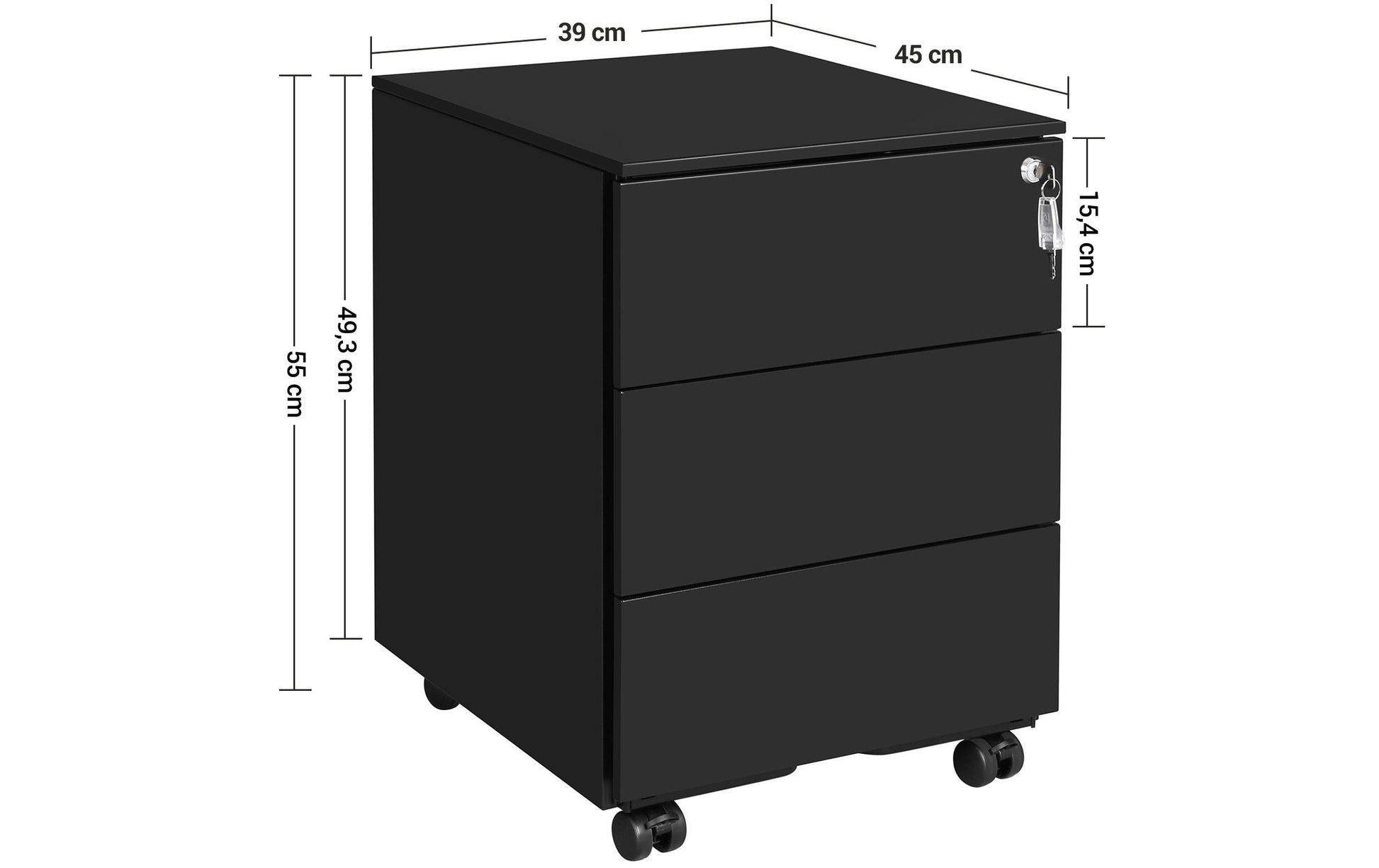 Songmics Rollcontainer – Stahl, schwarz, abschliessbar, 39 × 55 × 45 cm