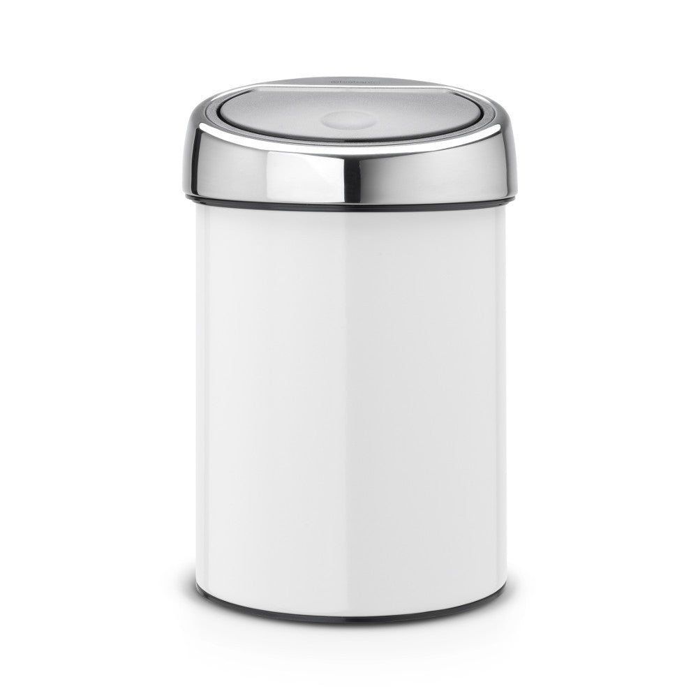 Brabantia Push-Abfalleimer Touch Bin 364488 – 3 l – Kunststoff, rund – weiss – Wandmontage
