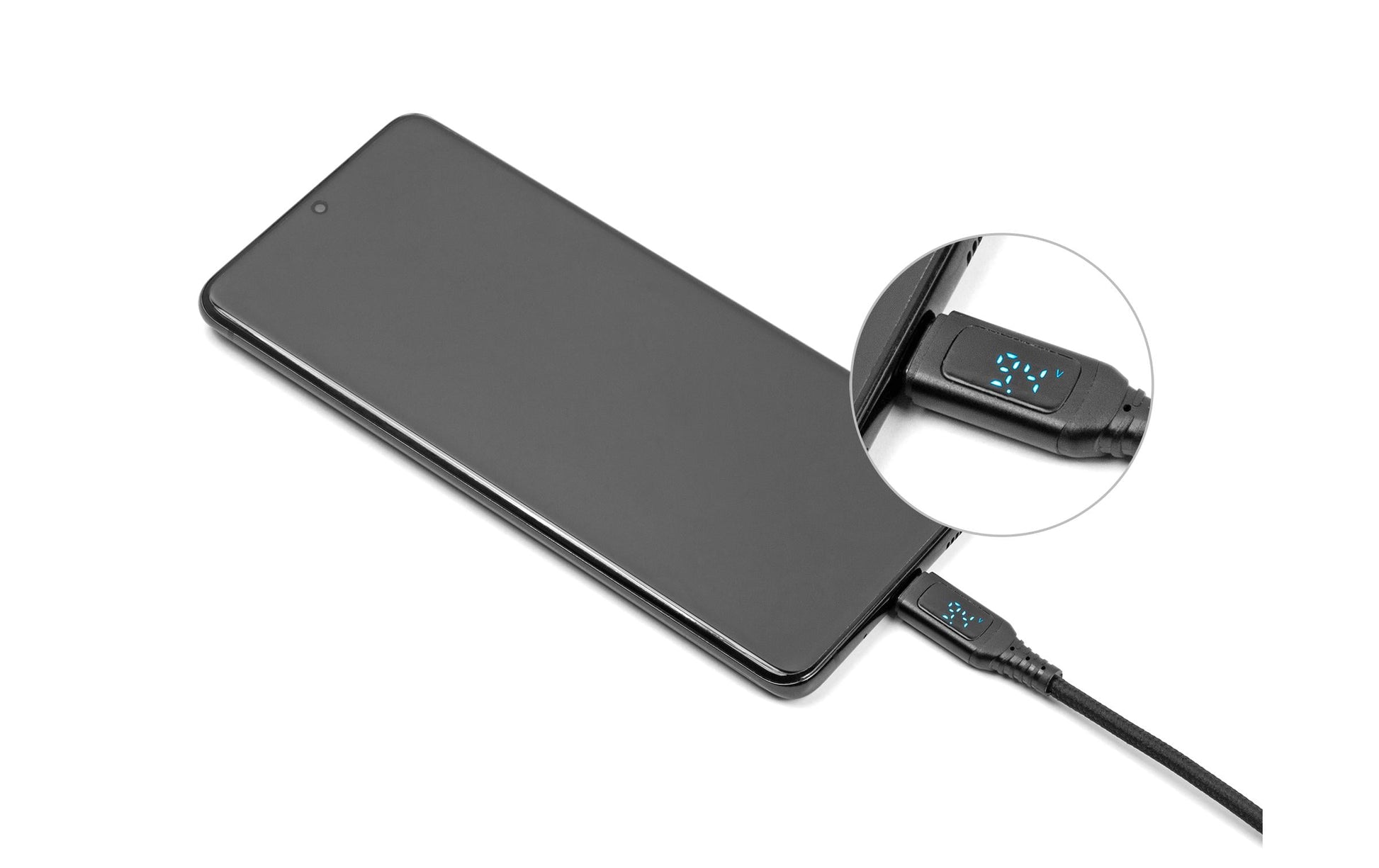 DeLOCK USB-C auf USB-C Kabel – USB 2.0 (480 Mbit/s) – 1,2 m – PD 140 W – Textilmantel, LED-Display – Schwarz