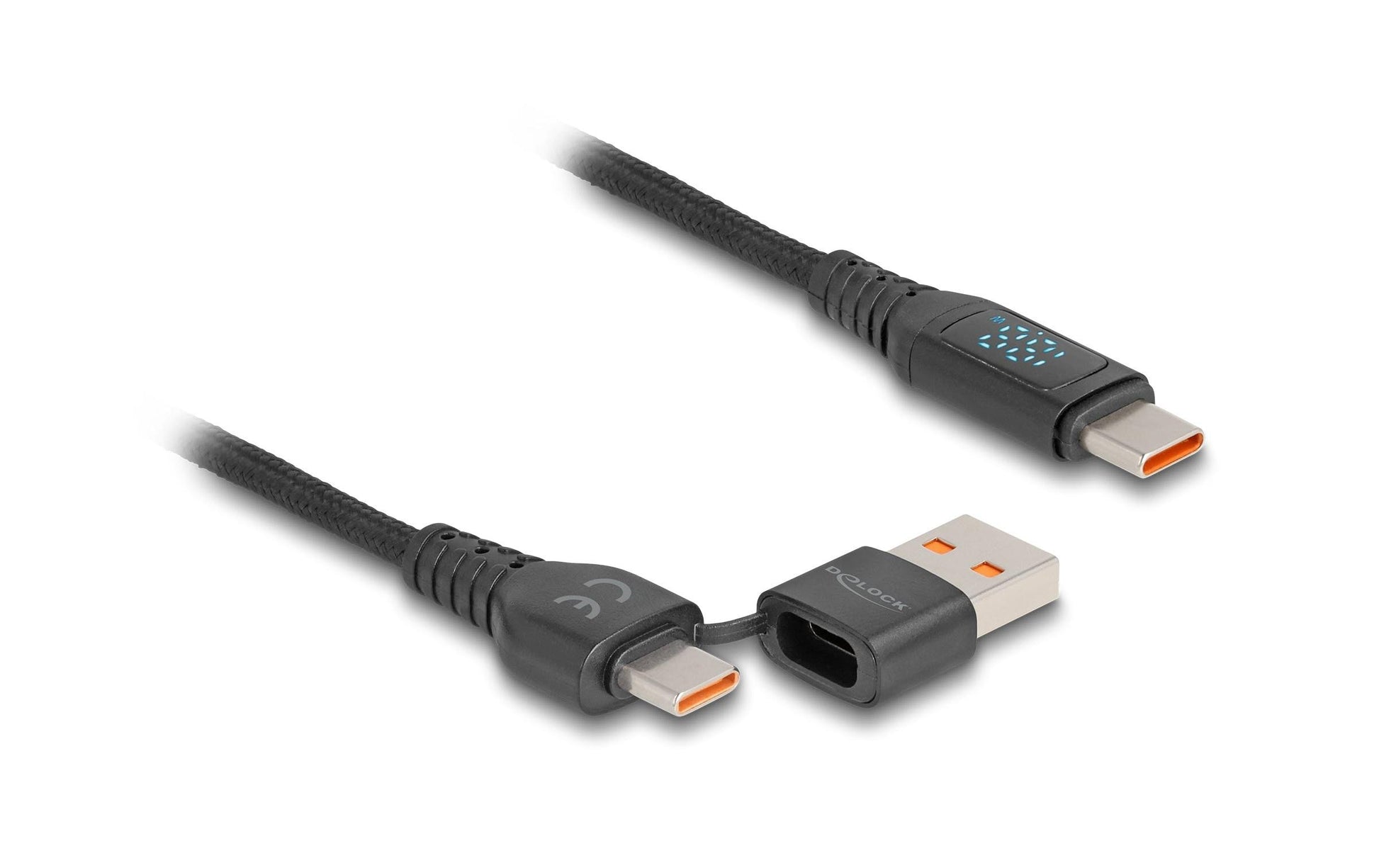DeLOCK USB-C auf USB-C Kabel – USB 2.0 (480 Mbit/s) – 1,2 m – PD 140 W – Textilmantel, Leistungsanzeige – Sc