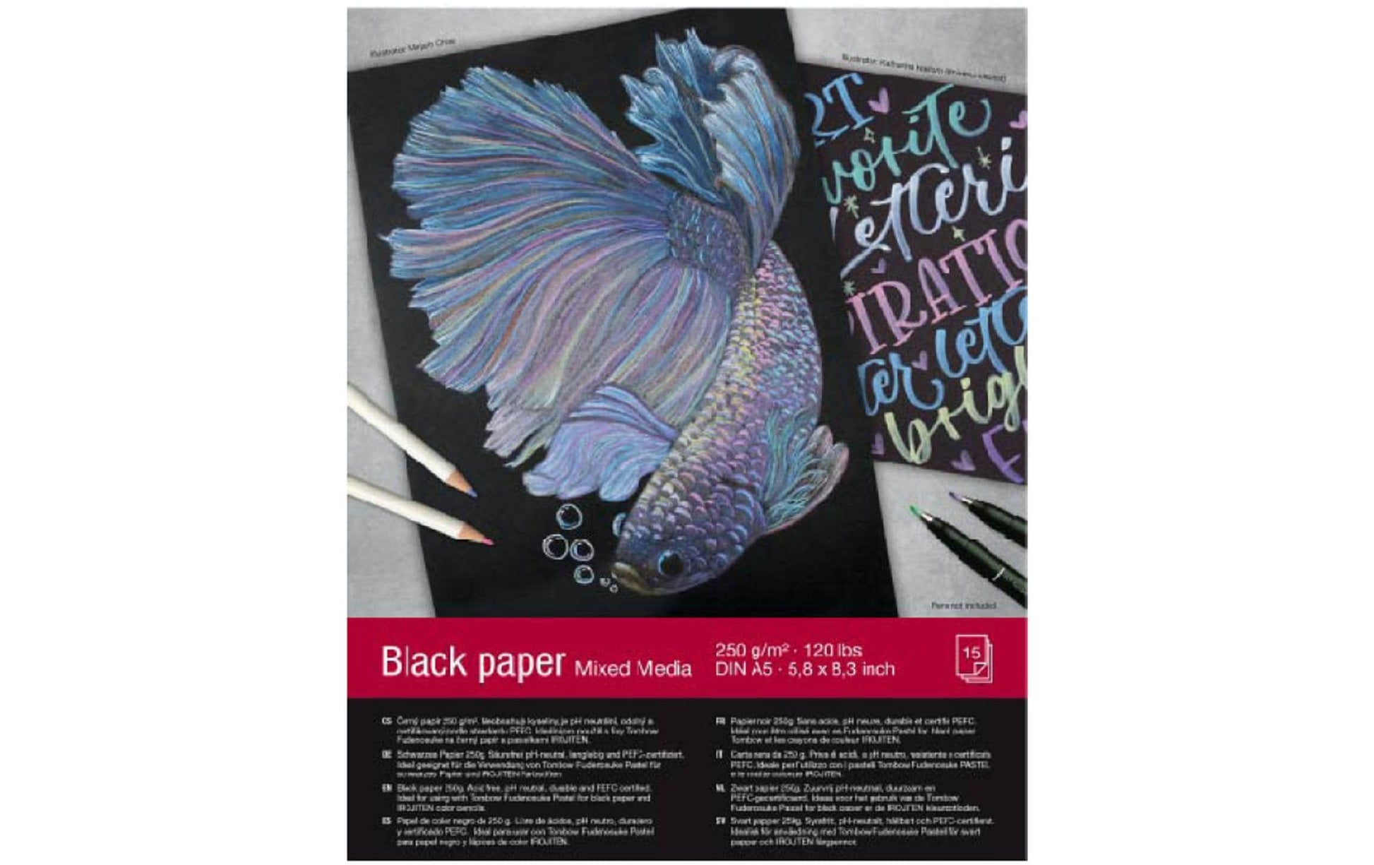 Tombow Zeichenpapier, Papier, 14,8 × 21 cm, Schwarz, 15 Blatt