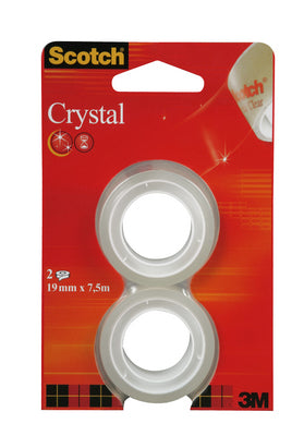 Scotch Büro-Klebeband Crystal – permanent, Kunststoff, 19 mm × 7,5 m, transparent, Kern Ø 25 mm, 2 Rollen
