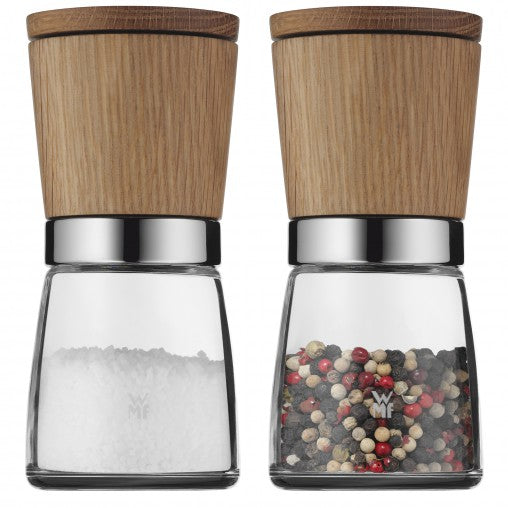 WMF Ceramill Nature Gewürzmühlen-Set – Keramikmahlwerk, stufenlos einstellbar – Glas & Holz – 2-teilig