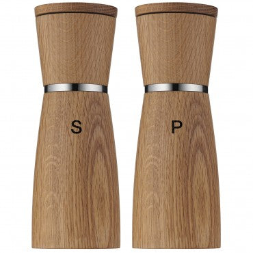 WMF Salz- und Pfeffermühlen-Set, 2-teilig, Ø 6 × 17,9 cm, Eiche/Edelstahl, Braun, Keramikmahlwerk
