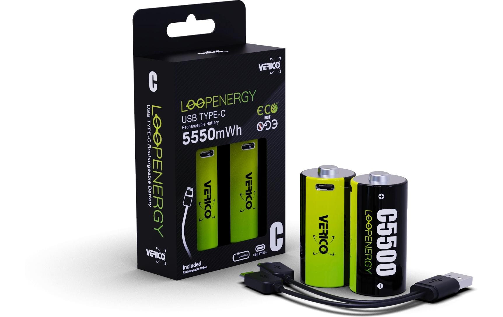 Verico C Akkus, Li-Ion, 3700 mAh, 1,5 V – 2 Stk.