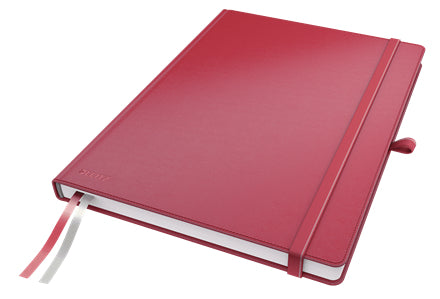 Leitz Notizbuch – A4 – kariert – 80 Seiten – 100 g/m² – Hardcover, Gummiband, Stiftschlaufe, rot, FSC