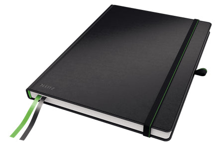 Leitz Notizbuch – A4 – kariert – 80 Seiten – 100 g/m² – Hardcover, Gummiband, Einstecktasche, schwarz, FSC