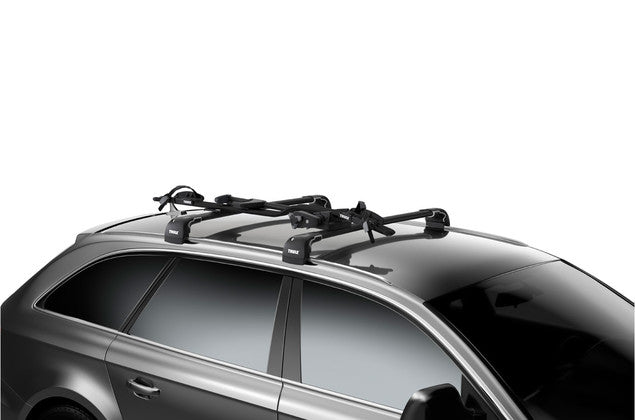 Thule Dach-Fahrradträger ProRide 598 – für SquareBar Evo – bis 20 kg, bis 3" Reifen – schwarz
